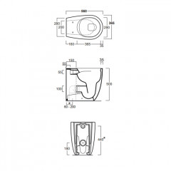 SIMAS VIGNONI Унитаз приставной 560х365х500 мм., безободковый "Rimless", цвет черный матовый