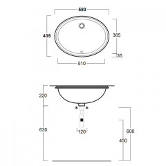 SIMAS Lavabi d'arredo Раковина под столешницу 58*43.5см NEVADA (с набором креплений и лекалом), цвет белый