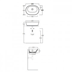 SIMAS WAVE Раковина чаша овальная 62х42х16,5 см, без отв под смеситель,цвет белый