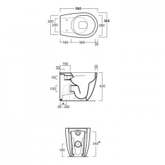 SIMAS VIGNONI Унитаз приставной 560х365 мм., Rimless, с универсальным сливом, цвет antracite matt