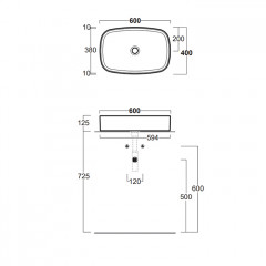 SIMAS FORIU Раковина прямоугольная накладная 60x40x13 см, без отв под смеситель,цвет белый