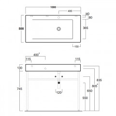 Simas Frozen консоль 100х50см с 1 отв. выбитым вручную, для установки на структуре, цвет белый