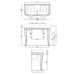 SIMAS Lante 120, раковина-консоль 120*54*h13, с 2мя раковинами и 2мя отв. под смеситель, цвет: белый