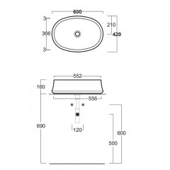 SIMAS Sharp раковина накладная, 60х42см, без отв. под смеситель и перелива, цвет: белый