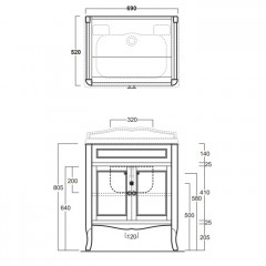 SIMAS Arcade Тумба под раковину AR834, прямой фронт (ручки и петли цвет хром), цвет белый