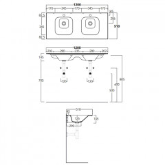 SIMAS WAVE Раковина двойная на столешницу 120x50xh14,5 см, по 1 отв под смеситель на раковину ,цвет белый