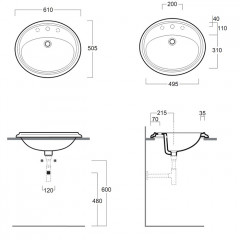 SIMAS Arcade Раковина встроенная 61x50,5 см с 1 отв. под смеситель, цвет белый