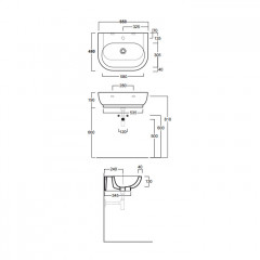 SIMAS E-LINE Раковина 650*480мм с одним намеченным отверстием подвесная, белый