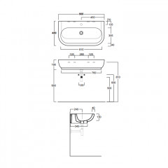SIMAS E-LINE Раковина 900*480мм с одним намеченным отверстием подвесная, белый