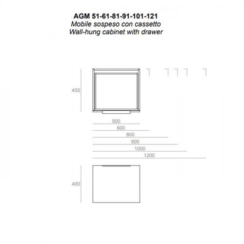 SIMAS AGILE  Тумба подвесная 50x46xh40 см, для раковины AG51, 1 ящик, ручка матовый хром, цвет OXIDE