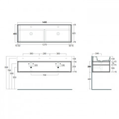 SIMAS AGILE Структура металлическая 141x46xh28 см, подвесная, для раковины AG141, с 1 полкой, цвет черный матовый