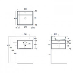 SIMAS AGILE Структура металлическая 51x46xh28 см, подвесная, для раковины AG51, с 1 полкой, цвет черный матовый