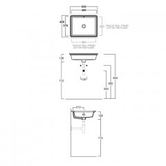 SIMAS Lavabi d'arredo Раковина встраиваемая под столешницу 48х37 см без отв под смеситель, с переливом, цвет Cemento matt