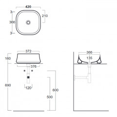 SIMAS SHARP Раковина 420х420 мм., для установки на столешницу, без отверстий для смесителя, без перелива, цвет Navy matt