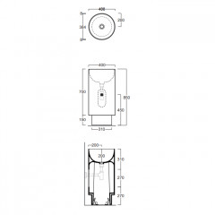SIMAS PO-MO Раковина напольная 40xh85 см., слив в стену, без отв. для смесителя, без перелива, цвет белый (без крепежа F91)