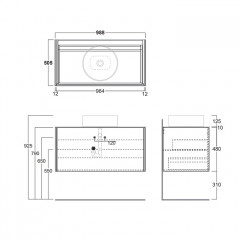 SIMAS FORIU Тумба под раковину 990х500х480 мм., подвесная, для столешницы FO10, 1 ящик белый матов, боковые фасады цвет SHERWOOD (с сифоном и крепежои