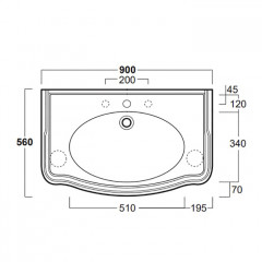 SIMAS Arcade 90, раковина 90*56, с 3 отв. (2отв. выбитых вручную), цвет: белый