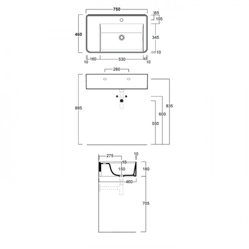 SIMAS RATIO  Раковина чаша подвесная 75x46xh18 см, с 1 отв. для смесителя, без перелива, цвет белый