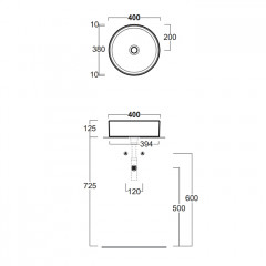 SIMAS FORIU Раковина круглая накладная, 40x13 см, без отв под смеситель,цвет белый