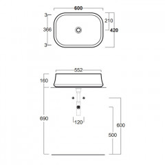 SIMAS SHARP Раковина 600х420 мм., для установки на столешницу, без отверстий для смесителя, без перелива, цвет Navy matt