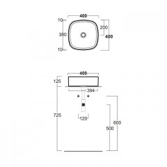 SIMAS FORIU Раковина квадратная накладная 40x40x13 см, без отв под смеситель,цвет белый