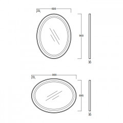 SIMAS Lante Зеркало овальное 900*620*30мм, цвет чёрный глянцевый