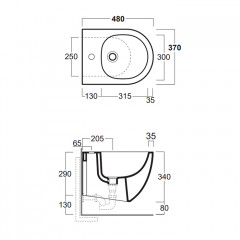 SIMAS Vignoni Биде подвесное XS 37х48 см, с 1 отв. под смеситель, цвет: белый (без креплений F85)