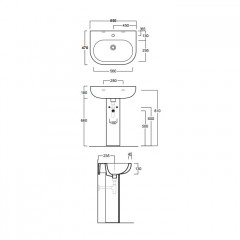 SIMAS E-LINE Раковина 65см, с одним отверстием, подвесная или с установкой на пьедестал, белая